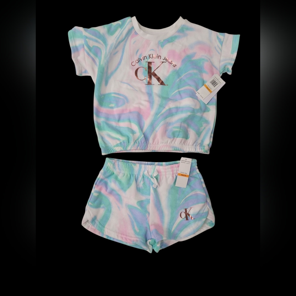 Calvin Klein Kids Swirl Blue/Pink/Purple 2 Piece Girls Set Size 6x Brand NEW!